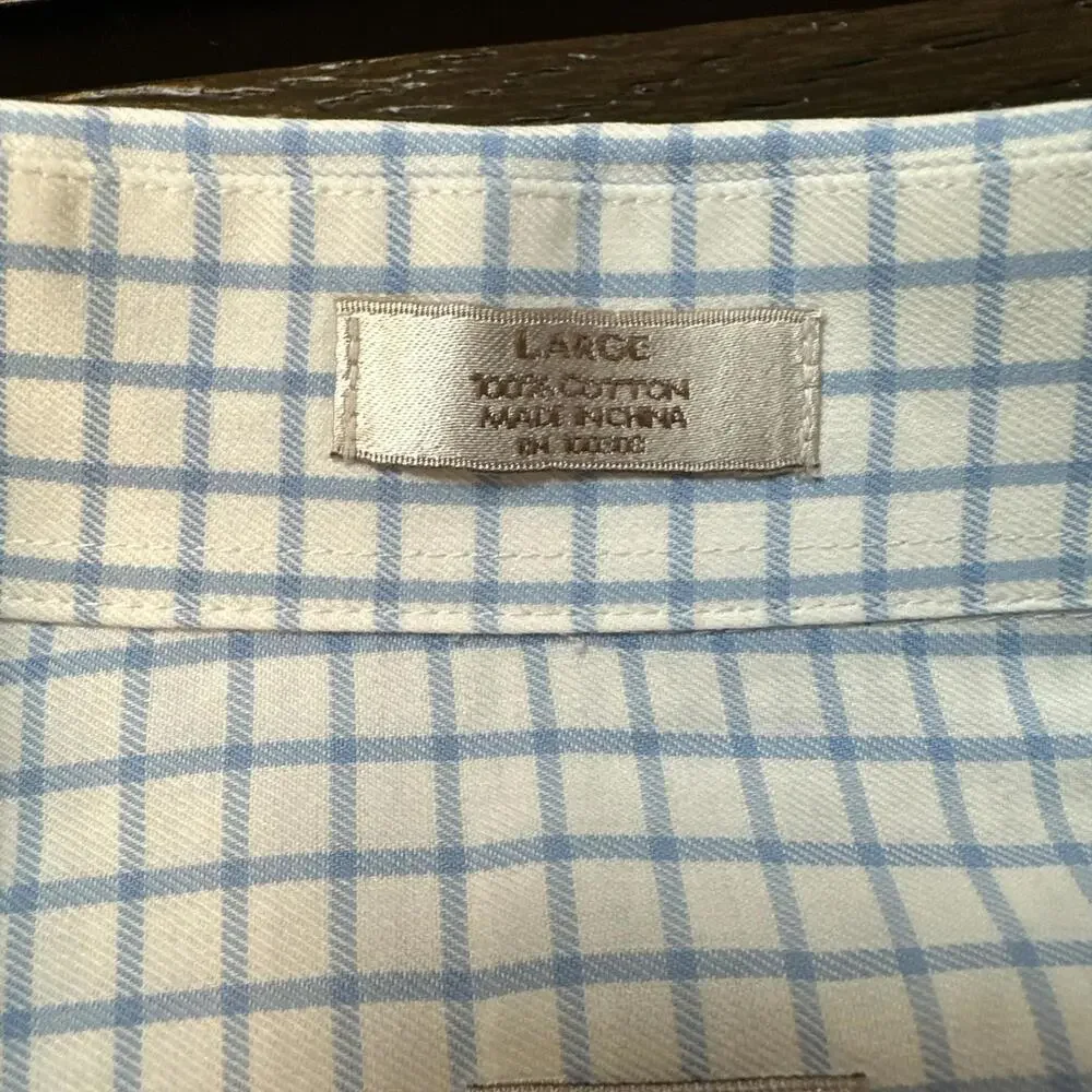 Peter Millar‎ Nanoluxe Shirt Mens L White Blue Check Cotton Collared Button Down